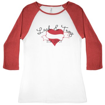 Leah and Troy Junior Fit Bella 1x1 Rib 3/4 Sleeve Raglan Tee