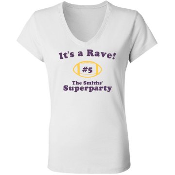 Football Super Party Junior Fit Bella Long Sleeve Sheer Longer Length Rib V-Neck Tee