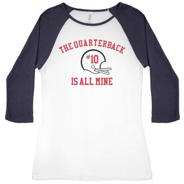 The Quaterback is Mine Junior Fit Bella 1x1 Rib 3/4 Sleeve Raglan Tee