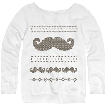 Mustache Ugly Sweater Junior Fit Bella Triblend Slouchy Wideneck Sweatshirt