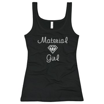 Material Girl Rhinestone  Junior Fit Bella Sheer Longer Length Rib Strap Tank Top
