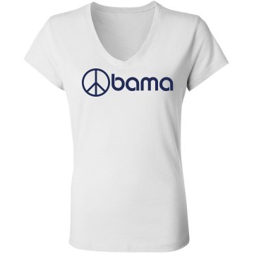 Obama Peace Sign Junior Fit Bella Sheer Longer Length Rib V-Neck Tee 