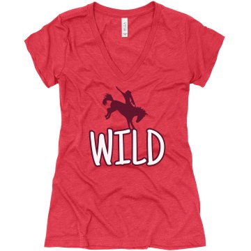 Horse Bucking Wildely Junior Fit Bella 1x1 Rib V-Neck Tee