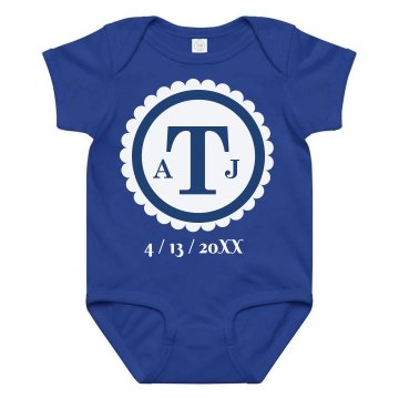 Baby Date And Initials Infant Rabbit Skins Lap Shoulder Creeper