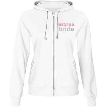 Badass Bride Rhinestones Junior Fit Bella Fleece Raglan Zip Hoodie