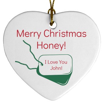 Military Christmas Love  Porcelain Heart Ornament
