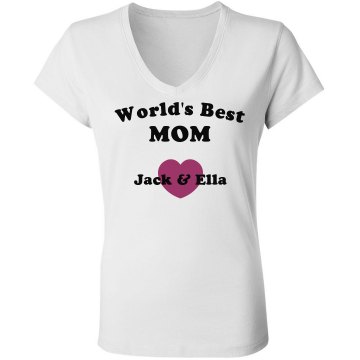 World's Best Mom Junior Fit Bella Sheer Longer Length Rib V-Neck Tee 