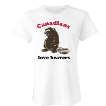 Canadians Love Beavers Junior Fit Bella Sheer Longer Length Rib Tee
