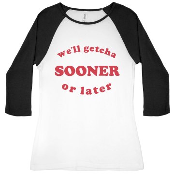 We'll Getcha Sooner Junior Fit Bella 1x1 Rib 3/4 Sleeve Raglan Tee