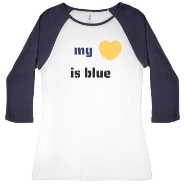My heart is blue Junior Fit Bella 1x1 Rib 3/4 Sleeve Raglan Tee