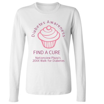 Find a Cure for Diabetes Junior Fit Bella Long Sleeve Crewneck Jersey Tee