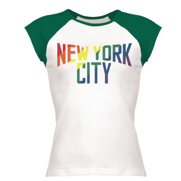 New York City Rainbow Junior Fit Bella 1x1 Rib Cap Sleeve Raglan Tee