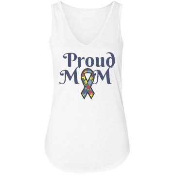 Proud Mom Autism Tee Misses Relaxed Fit Anvil Scoop Neck Tee
