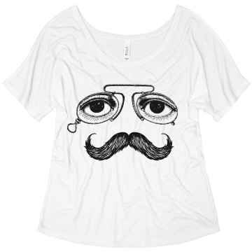 Vintage Mustache Misses Bella Flowy V-Neck Half-Sleeve Tee