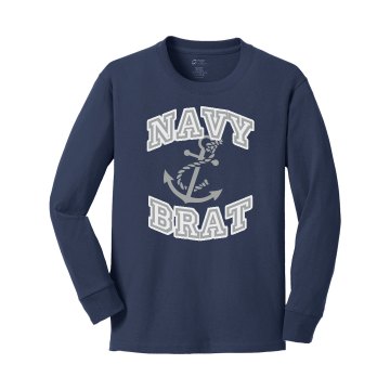Navy Brat Shirt Youth Gildan Ultra Cotton Long Sleeve Tee
