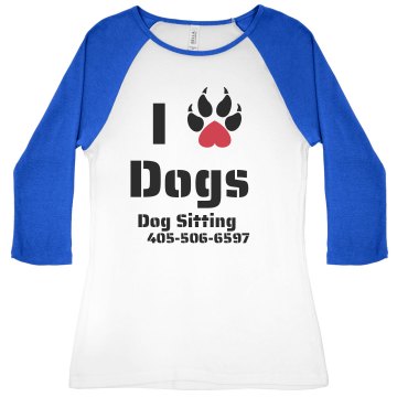 I Heart Dogs Junior Fit Bella 1x1 Rib 3/4 Sleeve Raglan Tee