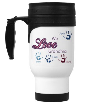 We Love Grandma 14oz White Stainless Steel Travel Mug
