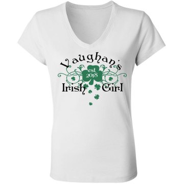 St Patrick's Irish Girl Junior Fit Bella Sheer Longer Length Rib V-Neck Tee 