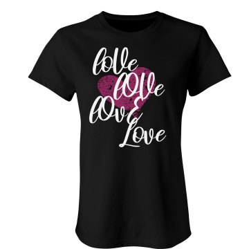Love Hearts Text Tee Junior Fit Bella Sheer Longer Length Rib Tee