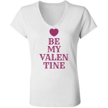 Be My Valentine Heart Junior Fit Bella Sheer Longer Length Rib V-Neck Tee 