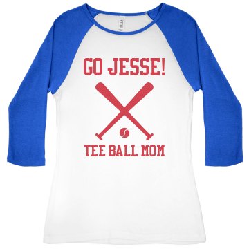 Proud Tee Ball Mom Junior Fit Bella 1x1 Rib 3/4 Sleeve Raglan Tee