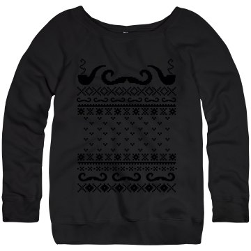 Mustache Sweater Junior Fit Bella Triblend Slouchy Wideneck Sweatshirt